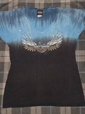 Harley davidson tye dye biker v neck t shirt